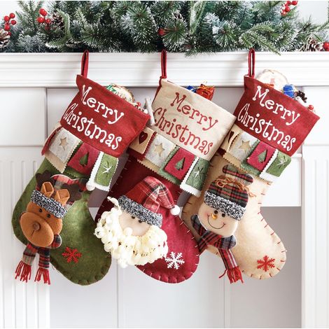 Lot De 3 Chaussettes De Noël Rétro De 45,7 Cm De Grande Taille, Père Noël, Bonhomme De Neige, Renne, Sac Cadeau Pour Escaliers, Décoration D'intérieur, Cheminée, Chambre À Coucher, Sapin De Noël À