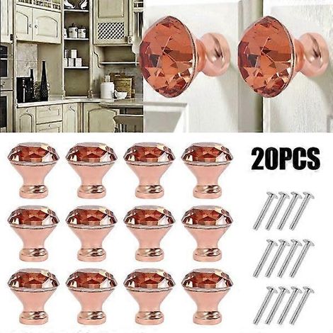 Lot de 20 boutons de porte en cristal de 30 mm, plaqués or rose K9, forme diamant. (1/5)