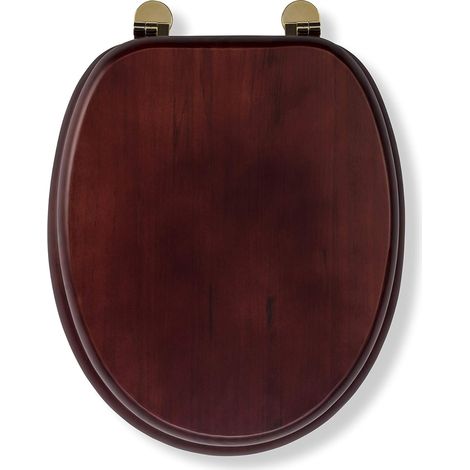 Croydex Solid Wood Toilet Seat Mahogany Effect with Brass Hinges
