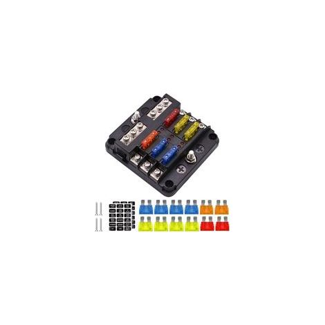 Bloc-fusibles étanche 4 × 6 voies,Fusible pour voiture,Porte Fusible Blocs Fusible Lame avec 16 Fusibles 6 Voyants LED Couvercle de Protection pour 12V/24V Voiture Automobile Bateau M (1/4)