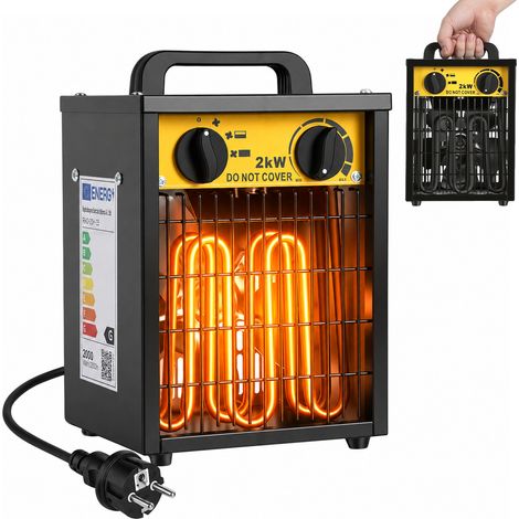 Jiubiaz Calefactor eléctrico portátil 2000 W, termostato continuo, aprox. 64 dB, negro y amarillo (1/5)