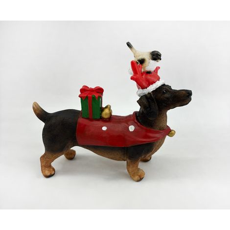 Dekofigur Dackel Polyresin 17 cm bunt Weihnachtscharaktere