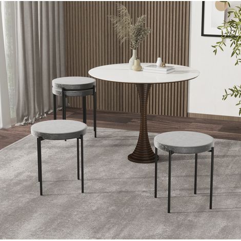 Set di 4 sgabelli da pranzo impilabili, seduta imbottita effetto velluto grigio HAVRYA (1/4)