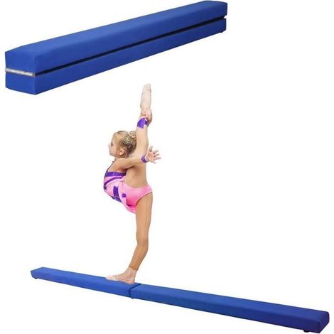 Poutre gymnastique pliable Briques de yoga poutre d'équilibre antidérapante 2,1 m pour Enfants Débutants et Gymnastes Professionnels en Faux suède daim 210x10x6,5cm Bleu