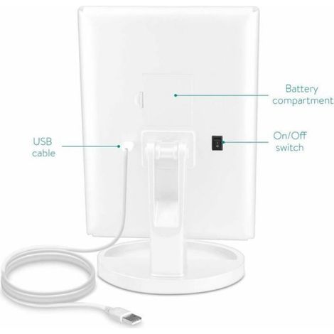 Navaris miroir lumineux LED 3 faces à poser, miroir maquillage triptyque pliable, effet grossissant, pile ou USB (1/4)