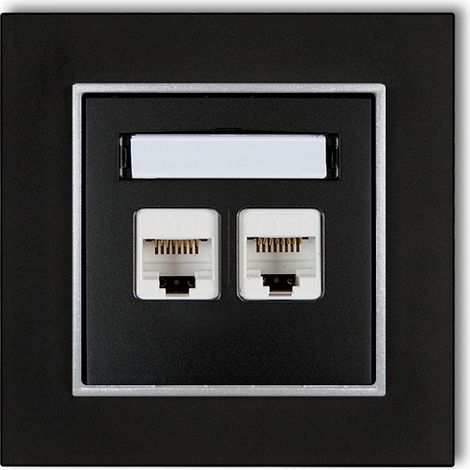 2x Internet-Steckdose mit Rahmen Karlik Mini Farbe Matt Schwarz/Silber (1/3)
