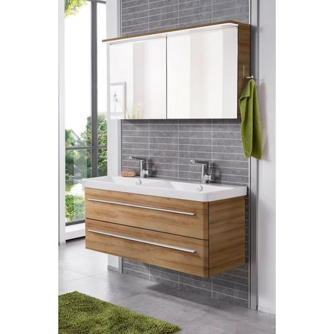 Lanzet K8 Badmöbel Set 3-teilig, 120cm, Hellbraun, mit Spiegelschrank"-"06389145 (1/5)