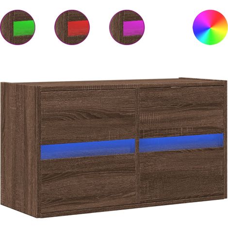 Mobile TV Armadietto TV Mobile Porta TV a Parete con Luci LED Rovere Marrone 80x31x45 cm (1/5)