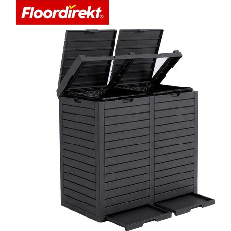 Outdoor Mülleimer in Holz-Optik Wetterfester Müllbehälter für Garten & Terrasse Anthrazit 77 x 41 x 86 cm (230 L) (1/5)