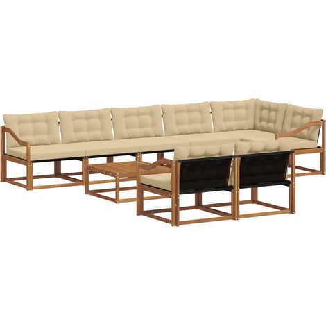 Ensemble de canapés d'extérieur 9 pcs Salon de jardin Naturel et Beige (1/5)