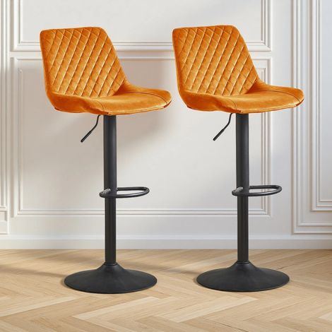 Bar Stools Gas Lift Stools Velvet Breakfast Kitchen Club Cafe Swivel Chairs,2Pcs Orange