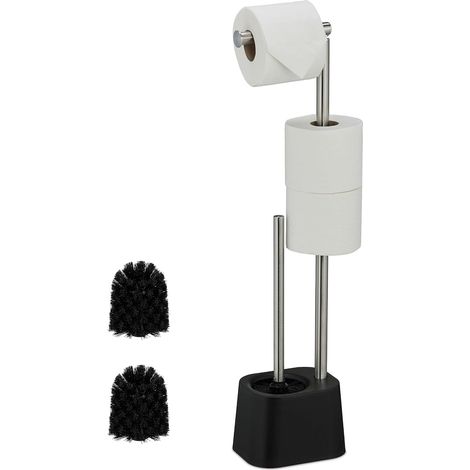 Serviteur WC, Non Fixe, Porte-Brosse avec Brosse, H x L x P: 65,5 x 13 x 16 cm, Noir et Blanc (1/5)