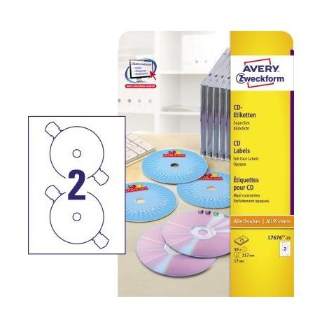 AVERY ZWECKFORM CD/DVD Etikett Avery Zweckform 117mm Papier weiß 50 Etik./Pack. (1/5)