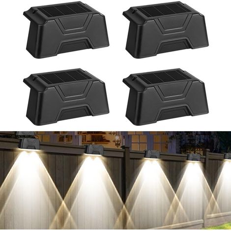 Lot de 4 lampes solaires LED étanches pour jardin, cour, terrasse, escaliers, allée, clôture (blanc chaud) (1/4)