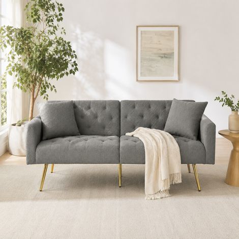 Sofá de 2 plazas de tela teddy gris con respaldo reclinable en 3 posiciones y 2 cojines (1/5)