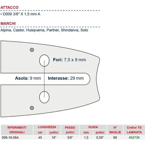 Barra motosega da legna lunghezza 45 cm per catena maglie 68 452739