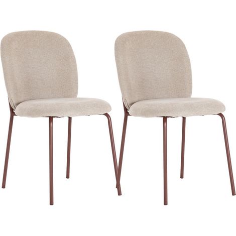 Lot de 2 chaises en tissu polyester doux beige et pieds en métal laqué terracotta - DARRIS (1/5)