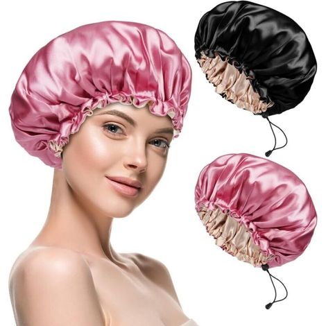 2-teiliges Satin-Haarhauben-Set für die Nacht, Seidenhaarhaube zum Schlafen mit Gummizug, Satin-Nachthauben zur Haarpflege (1/4)