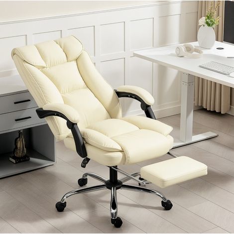Silla de oficina ergonómica con reposapiés beige OKMYHOME (1/4)