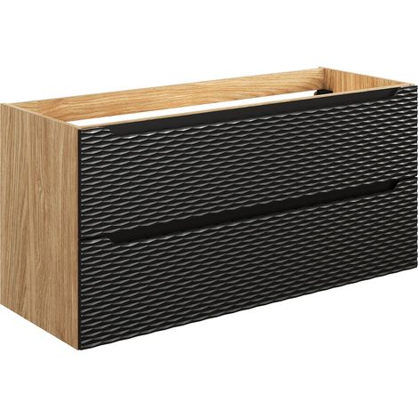 Waschtischunterschrank 120cm Elora mit 2 Schubladen, Schwarz und Holzoptik