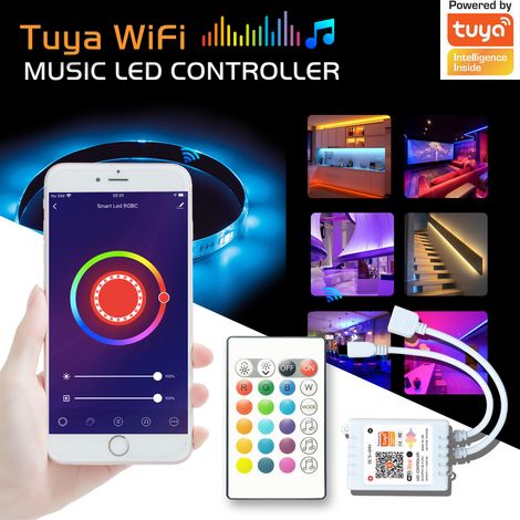 TUYA 24-Key Smart RGB LED Controller with Constant Voltage, Wi-Fi and Infrared Connectivity, Dual Mode, and External Music Rhythm Label