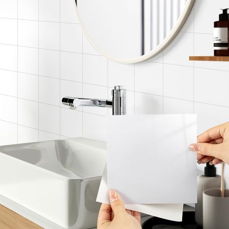 Adhesive pour Cuisine Carrelage Adhesif Mural Décoratif  15x15cm Carreaux Adhesif Salle de Bain Blanc Panneaux Muraux Mural Faience Autocollant 24 Pieces (1/5)