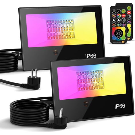 50W RGB Projecteur LED Extérieurs Avec Télécommande, changement de couleur, 120 Couleurs, RGBW Lumière de Projecteur, Pour Jardin, Patio, IP66 étanche, 2 Pack (1/5)