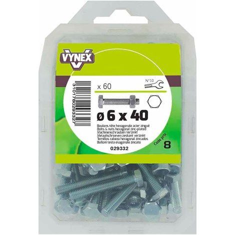 Boulon tête hexagonale acier zingué Ø 6 x L 40 mm - Paquet de 60 - Maxiburo (1/2)