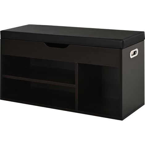 Beyamis Gepolstertes Schuhregal für den Eingangsbereich, Garderobenmöbel mit Schuhablage, 3 Fächer, Sitzfläche aus PU-Leder, für Wohnzimmer und Flur, 80 x 30 x 43 cm, Schwarz