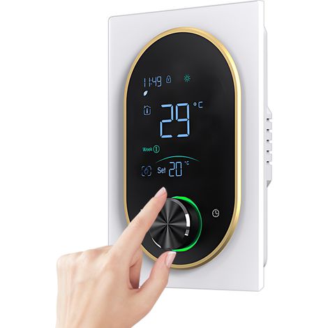 Thermostat intelligent pour chauffe-eau électrique, chaudière à gaz et climatisation, avec écran tactile numérique VA et bouton de réglage. Programmation hebdomadaire 5+1+1 : mode manuel, automatique (1/2)