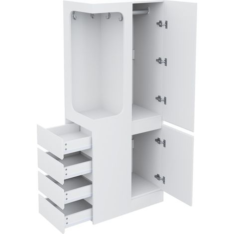 Armoire blanche 70 x 40 x 170 cm avec une porte, tiroirs et compartiments de rangement (1/5)