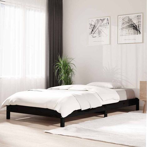 Cama apilable de madera pino maciza negro 80x200 cm (1/5)