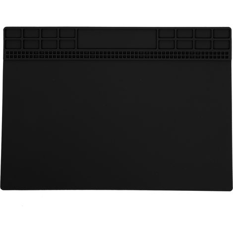 Tapis de réparation en silicone résistant à la chaleur 350x250x4mm noir pour station de soudure, outils de réparation ordinateur et téléphone.