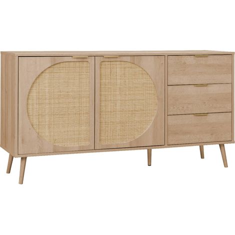 sweeek - Anrichte mit Holzdekor und abgerundetem Rattan-Geflecht 150 cm (1/5)