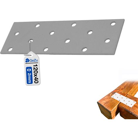 Plaque perforée d’assemblage plate acier galvanisé 40 x 120 mm – connecteur plat  patte de fixation  plaque de raccord – GeZu Impex