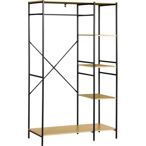 Portant à vêtements HOMCOM, en bois, avec 4 étagères de rangement et une barre de suspension, capacité de charge de 30 kg, pour chambre, salon, couloir, 100 x 46 x 170,5 cm, naturel