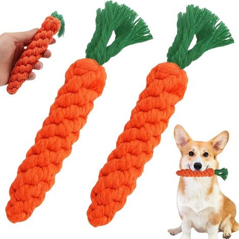 Hundespielzeug – 2-teiliges geflochtenes Seilspielzeug – Welpen-Kauspielzeug – Geflochtenes Seilspielzeug – Karottenförmiges Kauspielzeug für Hunde – Welpen-Seilspielzeug (1/5)