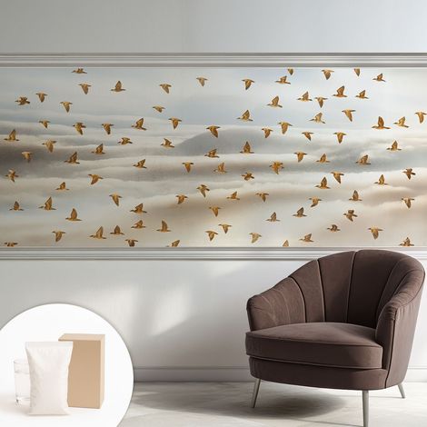 Papier peint intissé décoratif pour salon chambre et cuisine Facile à poser avec colle Oiseaux en vol 250x104 cm (1/5)