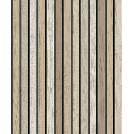 Papier peint lattes bois beige sable (1/3)
