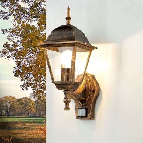 Außenlampe mit Bewegungsmelder Rustikal IP44 Schwarz Kupfer Wandleuchte Laterne