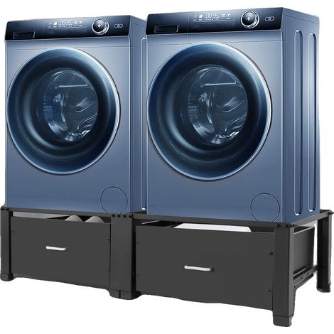 Support Lave-Linge Sèche-Linge, Construction en Acier, 126 cm x 54 cm x 32 cm, Capacité de Charge 200 kg, Comprend 2 Tiroirs de Rangement, Design Autonome (1/5)