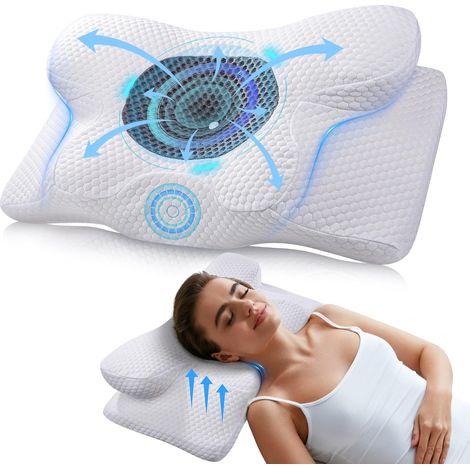 Oreiller Ergonomique Cervical, Oreiller Memoire Forme pour Les Dormeurs sur Le côté, Le Dos et Le Ventre, Coussin Orthopédique Cervicales pour Le Soulagement des Douleurs, 60 x 34 x 10/13cm