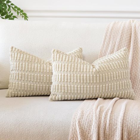 Set di 2 federe decorative in velluto a coste per cuscini, morbide federe per divano, decorazioni per la casa per soggiorno, camera da letto, decorazione per divano, 30x50 cm (beige) (1/4)