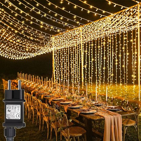 Lichtvorhang 100 m, 1000 LEDs, Hochzeitslichtgirlande, Timer, wasserdichter Weihnachtslichtvorhang für Pergola, Garten, Außen- und Innendekorationen – Gelb (1/5)
