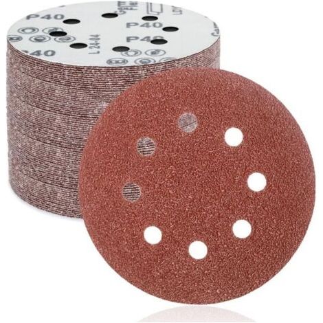 Disques de Ponage Papier Abrasifs 125mm.8 trous,50 pièces Disques Ponceuse: Disques abrasifs perforés auto-agrippant 125 mm Grain 80 pour Random Orbital Sander,Poncer/Polir (1/5)