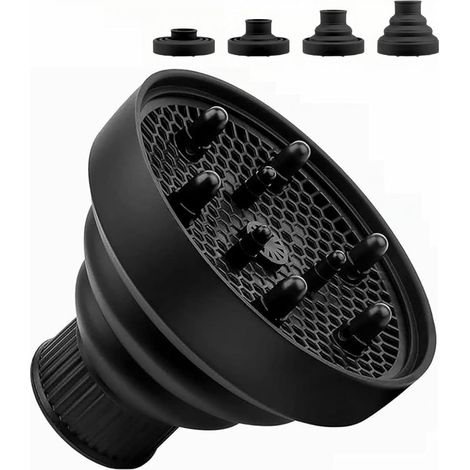 Diffuseur Seche Cheveux Universel,Diffuseur Cheveux Pliable,Diffuseurs de Cheveuxs Universel,Diffuseurs Seche Cheveuxs Silicone,Diffuseur Boucle Pliable,Portable Convient pour Séchoir,Noir (1/5)