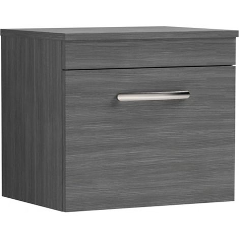 Nuie Athena Wall Hung 1-Drawer Vanity Unit and Worktop 500mm Wide - Anthracite Woodgrain (1/5)