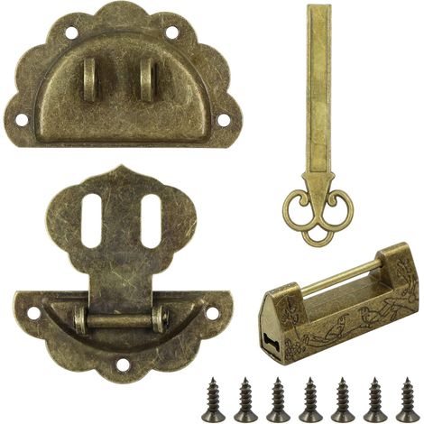 Cadenas Loquet Hasp Boucle Serrure - Vintage Design Alloy Latch Retro Style Mini avec vis et clé, à verrou rétro pour boîte bijoux en bois Tiroir Boîte Armoire décorative, décoratifs cabinet (1/5)