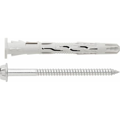 50 chevilles 10 x 100 D. 10 mm nylon universelle à haut rendement, nylon, tête cylindrique, vis tête hexagonale, zingué, ATE (1/2)