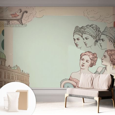 Tapete Vliestapete mit Kleber - trendige Wanddeko - elegant Fototapete für Wohnzimmer - Schlafzimmer Klassische Collage 312x219 cm (1/5)